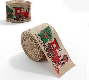 Vánoční stuha CHRISTMAS TRAIN 6,3 cm x 2 m, béžová