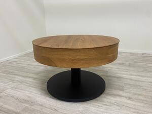 VÝPRODEJ: Kulatý konferenční stolek se zvedací deskou TANGER dubová dýha/černý mat