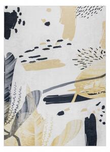 Makro Abra Kusový koberec vhodný k praní ANDRE 1097 Abstraktní protiskluzový bílý žlutý Rozměr: 80x150 cm