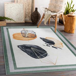 Makro Abra Kusový koberec vhodný k praní ANDRE 1088 Abstraktní protiskluzový bílý zelený Rozměr: 80x150 cm