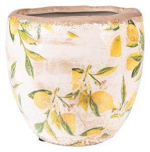 Béžový keramický obal na květináč s citróny Lemonio M - Ø18*17 cm