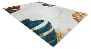 Makro Abra Kusový koberec vhodný k praní ANDRE 1150 Listí protiskluzový bílý zlatý Rozměr: 80x150 cm