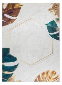 Makro Abra Kusový koberec vhodný k praní ANDRE 1150 Listí protiskluzový bílý zlatý Rozměr: 80x150 cm