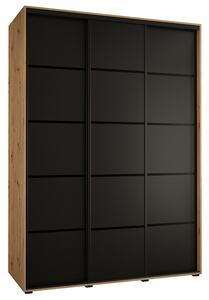 Šatní skříň s posuvnými dveřmi DAVOS 4, 180cm | DUB Artisan / černá / černé pojezdy