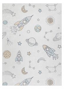 Makro Abra Dětský kusový koberec vhodný k praní BAMBINO 1278 Vesmír raketa hvězdy protiskluzový krémový Rozměr: 80x150 cm