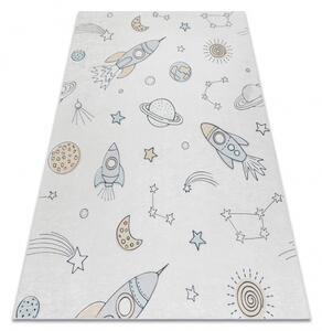 Makro Abra Dětský kusový koberec vhodný k praní BAMBINO 1278 Vesmír raketa hvězdy protiskluzový krémový Rozměr: 80x150 cm