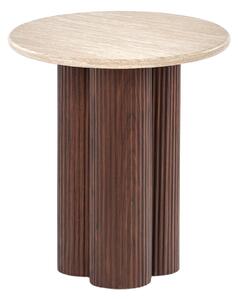 Kulaty konferenční stolek Massia Mini 50 cm do obývacího pokoje - travertin / ořech
