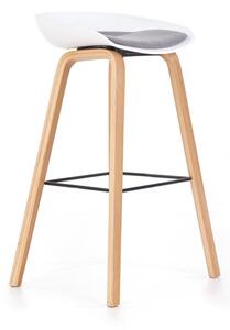 Barová židle HAMMY – kov, překližka, plast, látka, buk / bílá / šedá