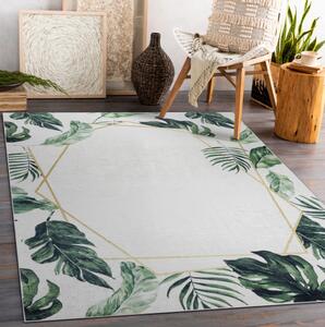 Makro Abra Kusový koberec vhodný k praní ANDRE 1168 Listí protiskluzový bílý zelený Rozměr: 80x150 cm