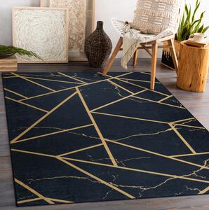 Makro Abra Kusový koberec vhodný k praní ANDRE 1222 Mramor geometrický protiskluzový černý zlatý Rozměr: 80x150 cm