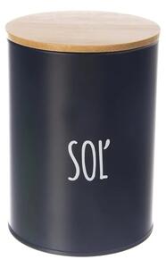Orion Dóza na potraviny, plechová, černá, s bambusovým víkem, 1,3l, Soľ SK
