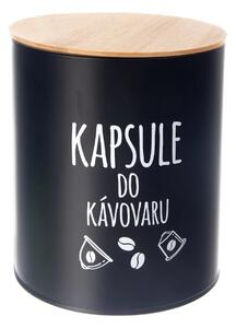 Orion Dóza na potraviny, plechová, černá, s bambusovým víkem, Kapsule SK