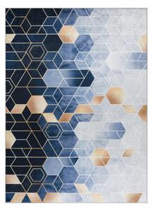 Makro Abra Kusový koberec vhodný k praní ANDRE 1216 Kostky geometrický protiskluzový modrý Rozměr: 80x150 cm