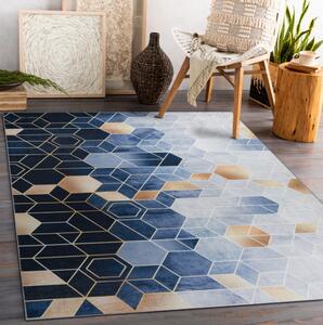 Makro Abra Kusový koberec vhodný k praní ANDRE 1216 Kostky geometrický protiskluzový modrý Rozměr: 80x150 cm