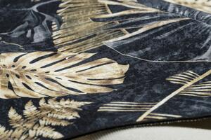 Makro Abra Kusový koberec vhodný k praní ANDRE 1311 Listí stromů palem protiskluzový černý zlatý Rozměr: 80x150 cm