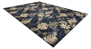 Makro Abra Kusový koberec vhodný k praní ANDRE 1311 Listí stromů palem protiskluzový černý zlatý Rozměr: 80x150 cm