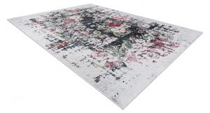 Makro Abra Kusový koberec vhodný k praní ANDRE 1816D Květy abstraktní protiskluzový bílý červený Rozměr: 120x170 cm