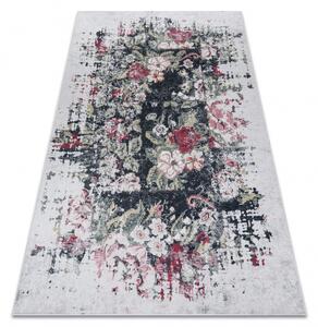 Makro Abra Kusový koberec vhodný k praní ANDRE 1816D Květy abstraktní protiskluzový bílý červený Rozměr: 80x150 cm