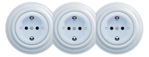 Kliklap - Trojitá retro zásuvka domovní s rámečkem SCHUKO 230V modrá
