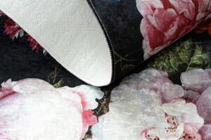 Makro Abra Kusový koberec vhodný k praní ANDRE 1629 Květy protiskluzový černý růžový Rozměr: 80x150 cm