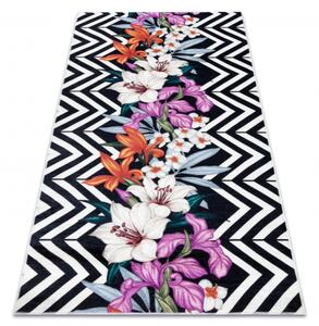 Makro Abra Kusový koberec vhodný k praní ANDRE 2300 Květiny moderní protiskluzový černý bílý vícebarevný Rozměr: 80x150 cm