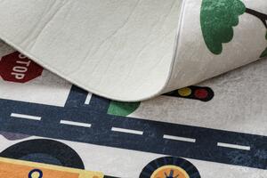 Makro Abra Dětský kusový koberec vhodný k praní BAMBINO 2338 Cesta Auto Bagr Jeřáb protiskluzový krémový Rozměr: 140x200 cm