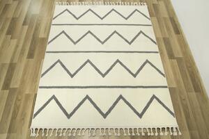 Makro Abra Kusový koberec Karof 6062A 43 Třásně geometrický krémový šedý Rozměr: 60x100 cm