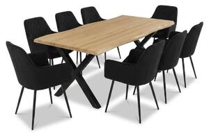 Vikio Jídelní set pro 8 osob 180x90 cm soft dub noha X černá židle s područkami VJS228-8C