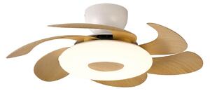 LED stropní ventilátor Flower, dřevěný, s tichým stejnosměrným motorem, CCT – Mantra Iluminación, Flower, stmívatelné, Dřevo, Obývací pokoj, Plast, Moderní