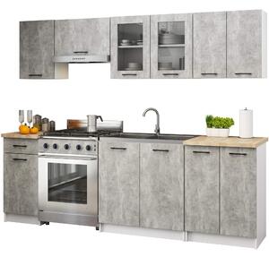 Ak furniture Kuchyňská linka Olivie 2,4 m prosklená beton
