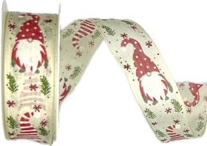 Stuha vánoční NORDIC GNOME CREAM krémová 25mm x 2m (12,-Kč/m)