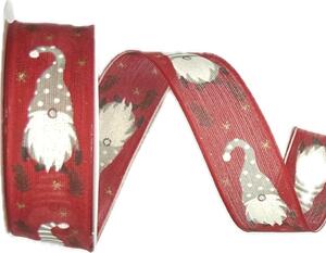 Stuha vánoční NORDIC GNOME RED červená 25mm x 2m (12,-Kč/m)