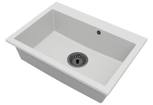 Granitový dřez ELITE bílý + sifon černý 70 x 50 x 21 cm