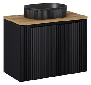 Comad Závěsná skříňka Nova Black II s deskou a umyvadlem 80 cm černá/dub evoke
