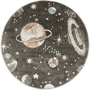 Makro Abra Kulatý dětský koberec Lima C288A Planety Vesmír šedý Rozměr: průměr 120 cm