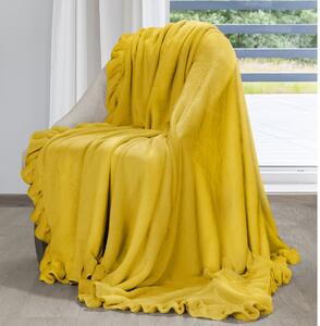 Eurofirany Měkká hořčičná deka DOLLY s ozdobným volánem 150x200 cm