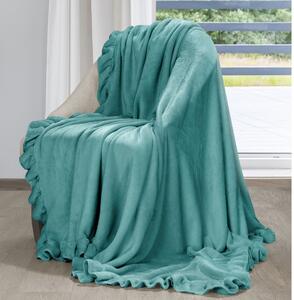 Měkká tyrkysová deka DOLLY s ozdobným volánem 150x200 cm
