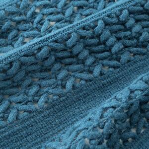 Modrá deka AKRYL1 s ažurovým vzorem a třásněmi 130x170 cm