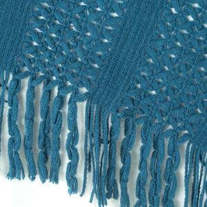 Modrá deka AKRYL1 s ažurovým vzorem a třásněmi 130x170 cm