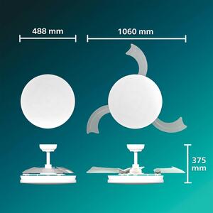 Philips Stropní ventilátor Solr s LED osvětlením, bílý, DC, tichý,, stmívatelný, Bílá / opál, Obývací pokoj / jídelna, kov, Moderní