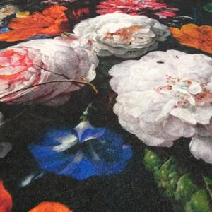 Makro Abra Moderní kusový koberec protiskluzový Horeca 19 Květy černý Rozměr: 120x180 cm
