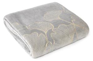 Stříbrná flano deka GINKO s lesklým potiskem 150x200 cm
