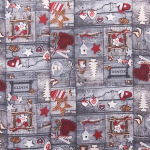 Tegatex Vánoční látka metráž – patchwork se stromečky šedý