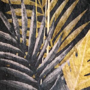 Makro Abra Moderní kusový koberec BLACK and GOLD 01 Listí protiskluzový černý zlatý Rozměr: 80x150 cm