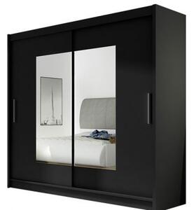 Kapol Bega VII šatní skříň šíře 180 cm s dvojitým zrcadlem a posuvnými dveřmi Matná černá