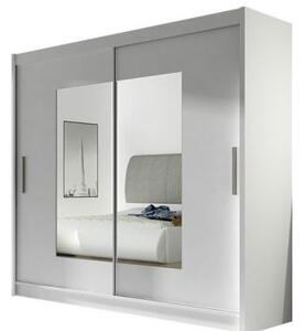 Kapol Bega VII šatní skříň šíře 180 cm s dvojitým zrcadlem a posuvnými dveřmi Matná bílá