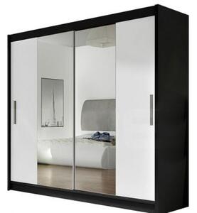 Kapol Bega II šatní skříň šíře 180 cm s dvojitým zrcadlem a posuvnými dveřmi Stěny černá / bílá
