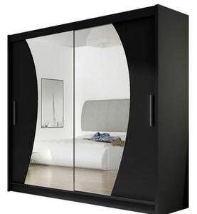 Kapol Bega IX šatní skříň šíře 180 cm s dvojitým zrcadlem a posuvnými dveřmi Matná černá