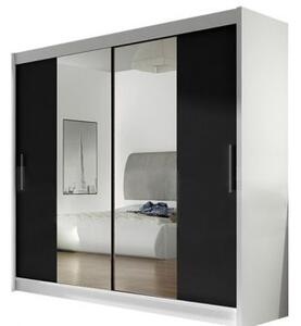 Kapol Bega II šatní skříň šíře 180 cm s dvojitým zrcadlem a posuvnými dveřmi Stěny bílá / černá