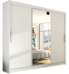 Kapol Aston šatní skříň šíře 250 cm s velkým zrcadlem a posuvnými dveřmi Matná bílá